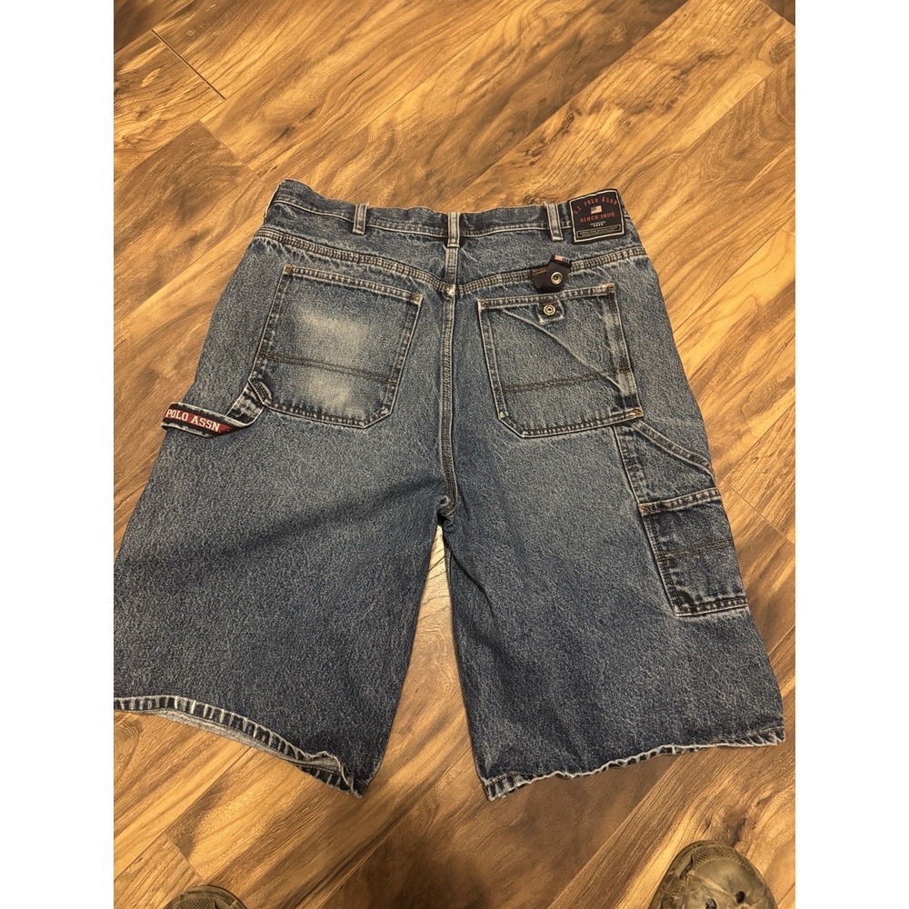 VINTAGE US Polo ASSN Jorts Mens 36 Blue Baggy Carpenter Skater Rap Hip Hop USPA - Picture 3 of 4